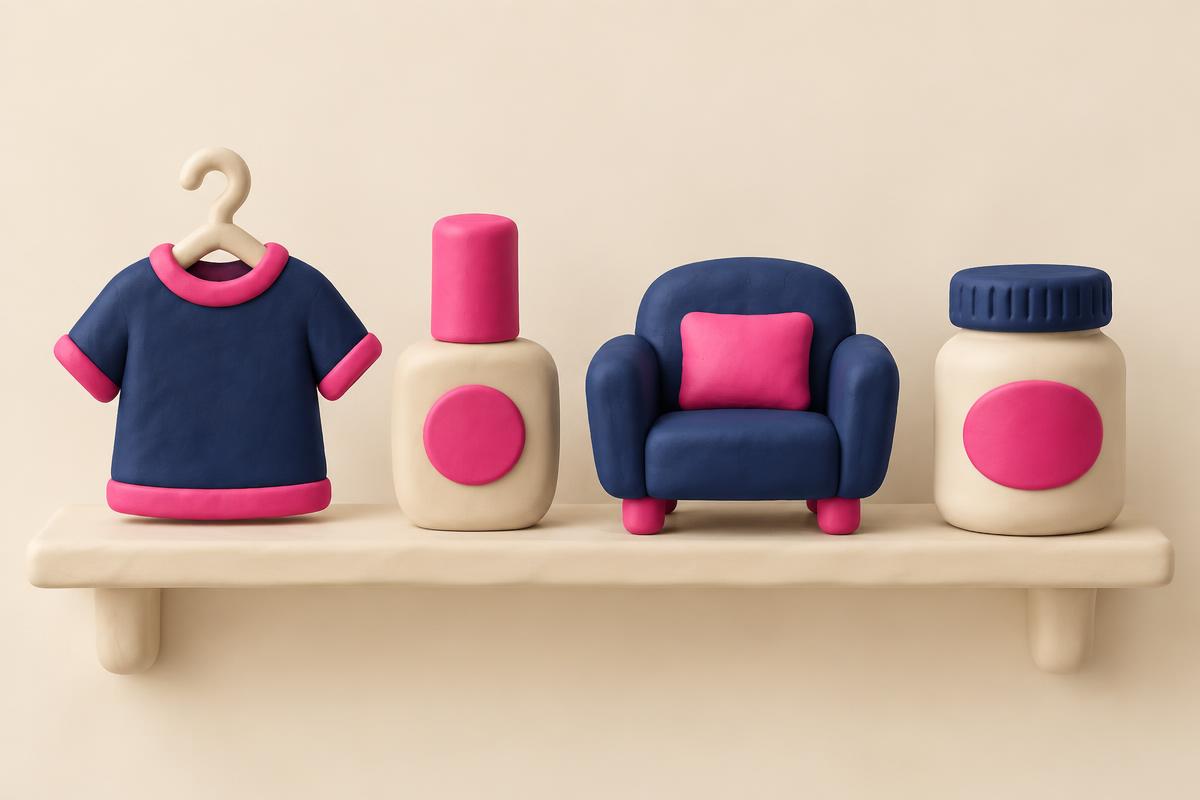 Clay illustration of independent retail storefronts